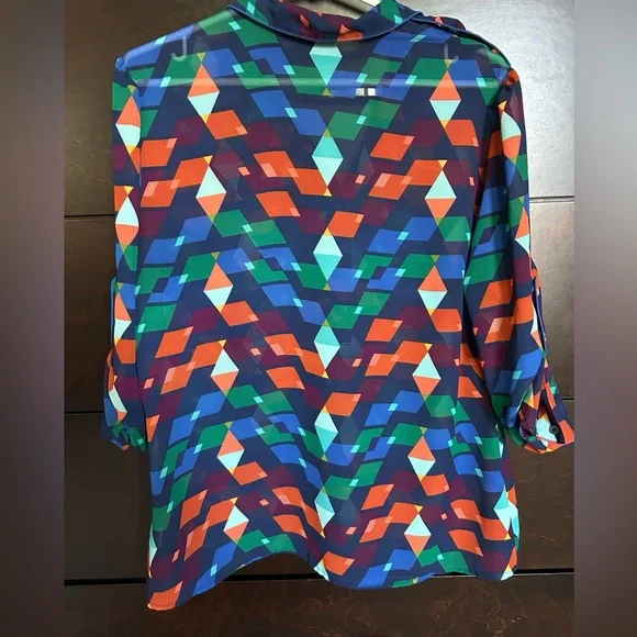 Multicolor Geometric Sheer Blouse - Picture 2 of 4